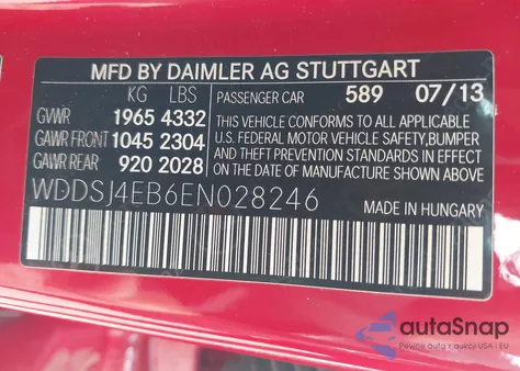 2014 Mercedes-Benz Cla 250 из США, поврежденный, VIN WDDSJ4EB6EN028246